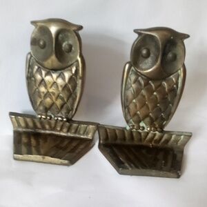 Antique Brass Owl Art Deco Bookends Circa 1930 Green Felt Bottoms 5" High